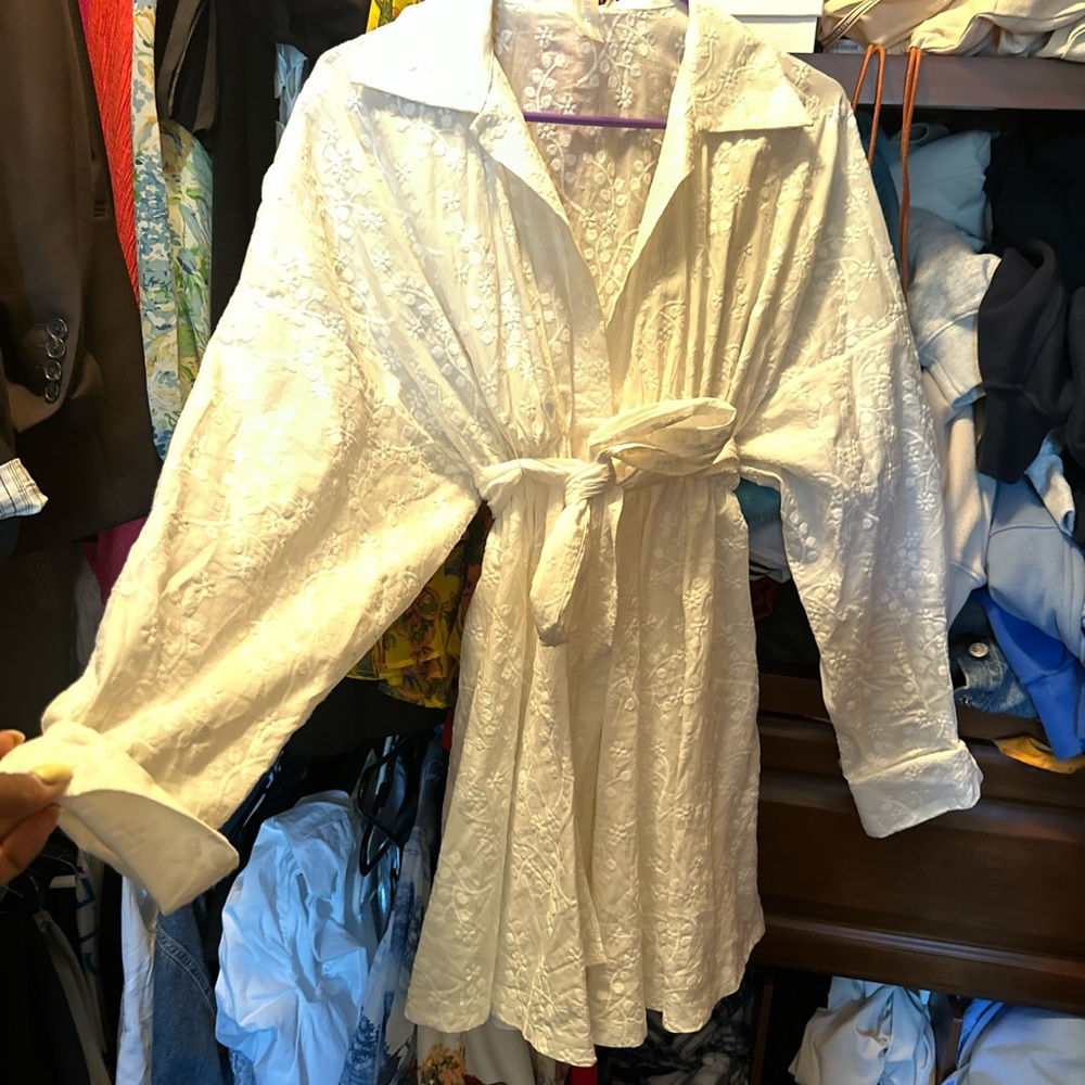 Norma Kamali White Floral Embroidered Top